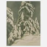 Gertrud Fredrich, Winterwald, Farbholzschnitt
