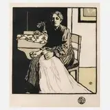 Prof. Emil Orlik, Näherin, Farbholzschnitt auf dünnem Japanpapier (Vorzugsausgabe)