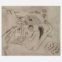 Franz Radziwill, "Landschaft mit Badenden", Kaltnadelradierung mit Plattenton