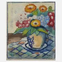 Charlotte Rollins, Sommerblumen, Farbholzschnitt