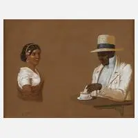 J. S. Begi, Kreolisches Paar, Gouache und Deckweiß auf getöntem Karton