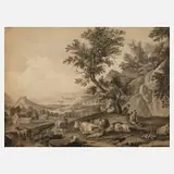 Martin von Molitor, Landschaft mit Hirte, 1759, Tuschepinselzeichnung