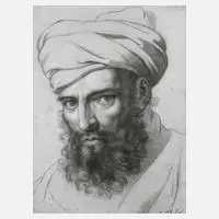 Fritz Papst, Bildnis eines Herren mit Turban, Kohle mit partieller Weißhöhung auf grünlichem Papier