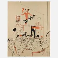 Peter-Anton Gekle, Café "Die Lunte", 1930, Tuschefeder und Aquarell in Rot