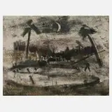 Walter Höfner, Südliche Landschaft, Kreiden auf Papier