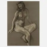 Lotte Laserstein, Sitzender weiblicher Akt, Pastell auf gräulichem Papier