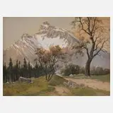 Franz Moro, "Untersberg bei Salzburg", Aquarell und Deckweiß
