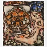 Bernhard Nowak, Erotische Szene, Tuschefeder und Aquarell