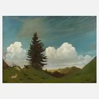 Hanns Herzing, "Baum im Wolkenspiel", Öl auf Leinwand