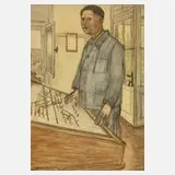 Fritz Tröger, Am Schaltpult, 1958, Kohle und Aquarell