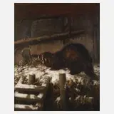 Johann Siegwald Dahl, Iltis am Hühnerstall, 1891, Öl auf Leinwand
