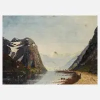 Therese Fuchs, Fjordlandschaft, Öl auf Holzplatte