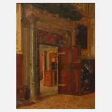 Domenico Pesenti, Venezianisches Interieur, Öl auf Mahagoniholzplatte