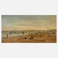 Henri van Wijk, Am Strand von Trouville, 1873, Öl auf Holztafel