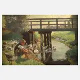 Willy Brandes, Gänsejunge am Fluss, Öl auf Sperrholz