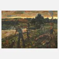 Erich Büttner, Angler in Sommerlandschaft, 1924, Öl auf Leinwand
