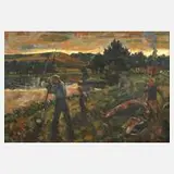Erich Büttner, Angler in Sommerlandschaft, 1924, Öl auf Leinwand