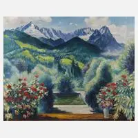 Blick zum Wettersteingebirge by Franz Kienmayer, Öl auf Leinwand, sold Jun 2020