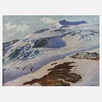 Schneeschuhfahrer im Gebirge by Franz Kienmayer, Öl auf Leinwand, sold Jun 2020