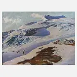 Prof. Franz Kienmayer, Schneeschuhfahrer im Gebirge, Öl auf Leinwand