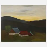 Gehöft im Abendlicht by Franz Lenk, Öl auf leinenkaschierter Pappe, sold Jun 2020