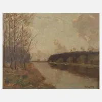 Prof. Peter Paul Müller, Flusslandschaft, Öl auf Leinwand