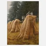 Oswald Römer, Strohpuppen mit Taubenpaar, Öl auf Leinwand