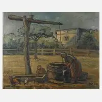 Wolf Thaler, "Am Ziehbrunnen", Öl auf Karton