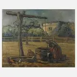 Wolf Thaler, "Am Ziehbrunnen", Öl auf Karton