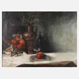 M. Brehm, Tafelstillleben mit Kupferkanne, Öl auf Leinwand