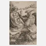 Lucas van Leyden, Edelmann und Dame, 1520, Kupferstich mit gleichmäßigem Plattenton