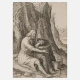 Jakob Matham, Jesus als guter Hirte, Kupferstich auf schwachem Bütten mit Wasserzeichen bekröntes Wappen
