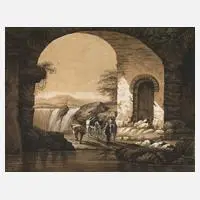 T. Vogel, Landschaft mit Wasserfall, 1801, Tusche mit partieller Weißhöhung