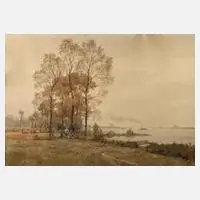 Cornelius Anton Bartels, "Herbst am Niederrhein", Aquarell und Deckweiß