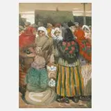 L. Franth, Auf dem Wochenmarkt, 1918, Aquarell und Deckfarben