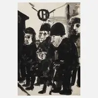 Karl Ortelt, An der Haltestelle, Tuschepinsel