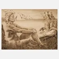 Harry Billig, "Väinämöinen", 1939, Kaltnadel auf Kunstharz“ und rechts betitelt „Väinämöinen (Kalewala)“