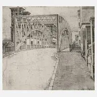 Kurt Dornis, "Könneritzbrück, Leipzig Plagwitz", 1930, Radierung mit Plattenton