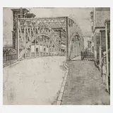 Kurt Dornis, "Könneritzbrück, Leipzig Plagwitz", 1930, Radierung mit Plattenton