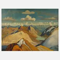 Hanns Herzing, "Gipfelblick von Piz-Languard", Öl auf Sperrholz