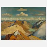 Hanns Herzing, "Gipfelblick von Piz-Languard", Öl auf Sperrholz