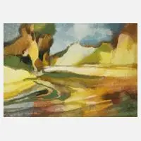 Gottfried Körner, stilisierte Auenlandschaft, 1991, Aquarell
