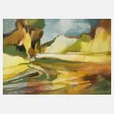 Gottfried Körner, stilisierte Auenlandschaft, 1991, Aquarell