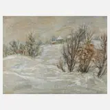 Albert Schwarz, Winter im Erzgebirge, Kreiden auf grauem Papier
