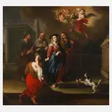 Cosmas Damian Asam, Mariä Tempelgang, Öl auf Leinwand