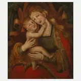Madonna mit Kind, 17. Jh., Öl auf Leinwand und Holzplatte