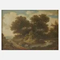 Arthur Blaschnik, Die Brücke am Fluss, Öl auf Karton