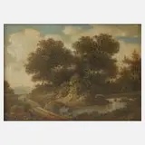 Arthur Blaschnik, Die Brücke am Fluss, Öl auf Karton