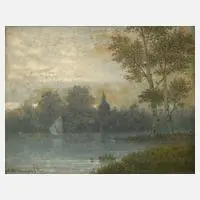 Arthur Blaschnik, Abendlandschaft, Öl auf Pappe