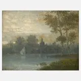 Arthur Blaschnik, Abendlandschaft, Öl auf Pappe